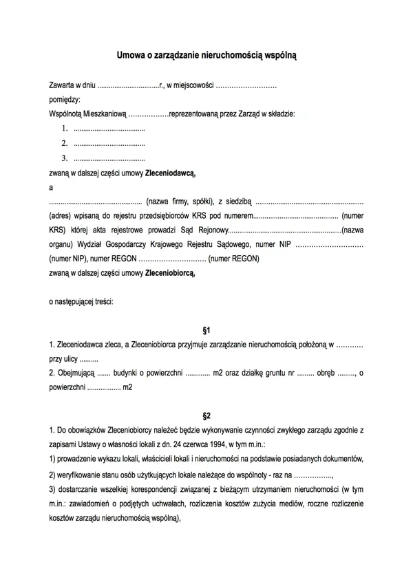 Umowa o zarząd nieruchomością wspólną