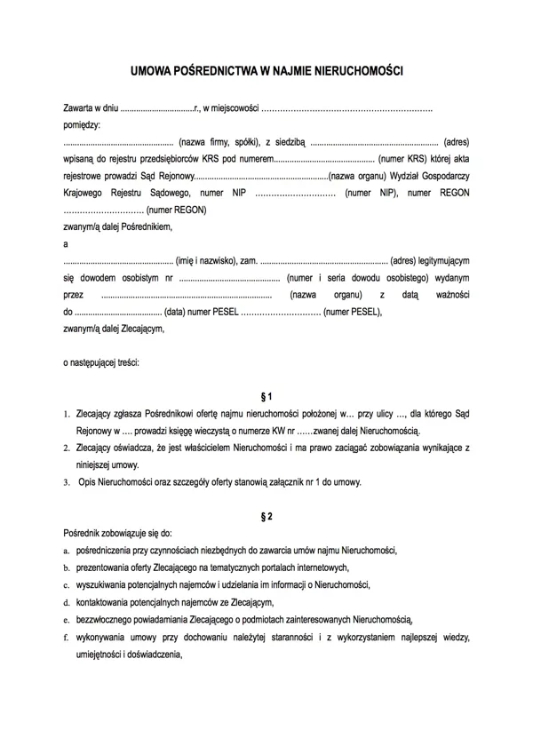 Umowa pośrednictwa w najmie nieruchomości