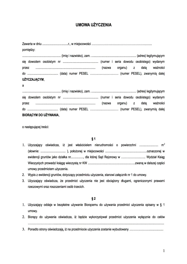 Umowa użyczenia nieruchomości