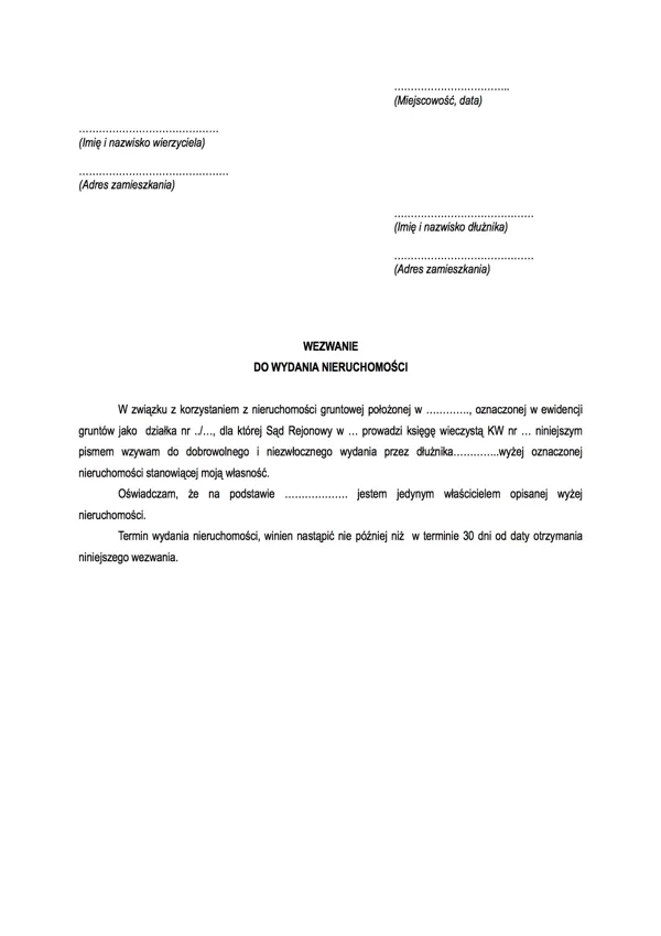 Wezwanie do wydania nieruchomości